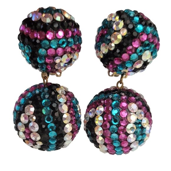 James Arpad Encrusted Multicolor Rhinestone Sequin Ball Dangle Earrings, Signed - Picture 12 of 12